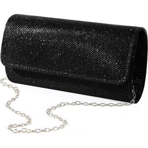 Womens Black Synthetic Sparkling Party Evening Bag Clutch Purses